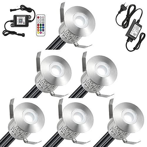 SUBOSI WIFI RGB Led Einbaustrahler aussen 0.5W Ø22mm IP67 DC12V Treppen Bodeneinbauleuchten Arbeitet mit Alexa,APP Steuerung, Wifi Intelligenz Einbaustrahler Terrasse 6er Full Kit von SUBOSI