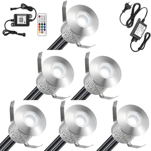 SUBOSI WIFI RGB Led Einbaustrahler aussen 0.5W Ø22mm IP67 DC12V Treppen Bodeneinbauleuchten Arbeitet mit Alexa,APP Steuerung, Wifi Intelligenz Einbaustrahler Terrasse 6er Full Kit von SUBOSI