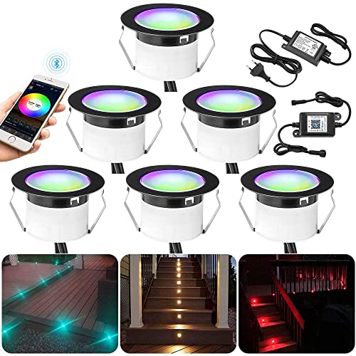 Set of 6 bluetooth LED recessed spotlights RGBW LED recessed outdoor ground 1W Ø45mm IP67 waterproof terrace garden LED lamp complete kit black // without the remote control von SUBOSI
