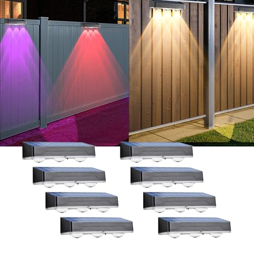 Solarlampen für Außen Garten Wand,8 Stück Aktualisierte Solar Wandleuchte aussen,Warmweiß, Kaltweiß,RGB mit 12 Farbmodi,1300mAh Garten Solarleuchten,IP65 Wasserdicht Solar Zaunbleuchtung Gartendeko von SUBOSI