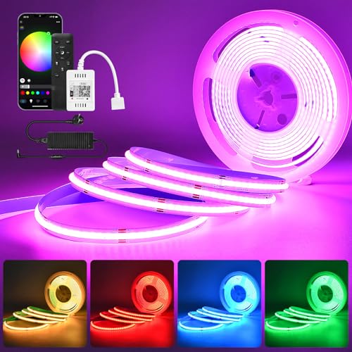 WIFI 10M Intelligent COB RGB LED Streifen Strip Lichterkette 576LEDs/M 5760LEDs 24V Dimmbar LED Band Lichtleiste Arbeitet mit Alexa/Google Home Assistant, Verformbar LED Licht Set von SUBOSI