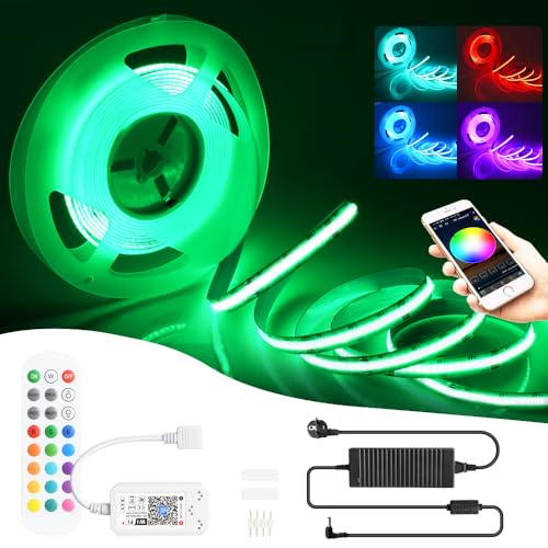 WIFI 5M COB RGB LED Streifen Strip Lichterkette 576LEDs/M 2880LEDs 24V Dimmbar Verformbar LED Licht mit Ferbedienung,Band Lichtleiste Arbeitet mit Google Home Assistant/Alexa von SUBOSI