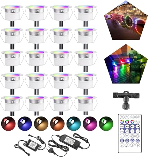 20er WiFi Bluetooth Dynamische Farben LED Bodeneinbauleuchten Multicolor Chasing Effekt Terrassenbeleuchtung Arbeitet mit Alexa, Google Home,DC12V Ø45mm IP67 Wasserdicht LED Einbaustrahler 20er WiFi Bluetooth Dynamische Farben LED Bodeneinbauleuchten Multicolor Chasing Effekt Terrassenbeleuchtung Arbeitet mit Alexa, Google Home,DC12V Ø45mm IP67 Wasserdicht LED Einbaustrahler von SUBOSI