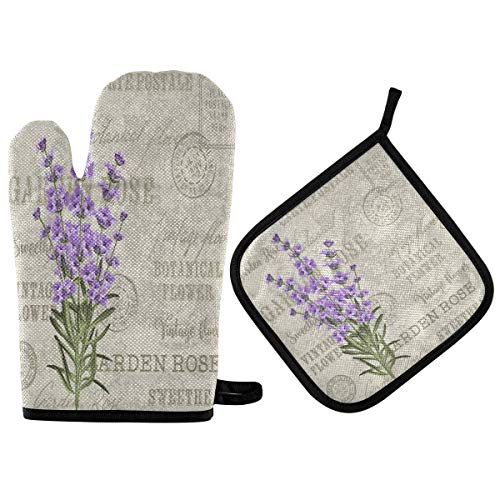 Backhandschuhe Set Lavendel-Vintage Blumen Retro Gänseblümchen-Sonnenblume Topfhandschuhe Geeignet Oven Mitts Waschbare Grillhandschuhe Für Die Küche, Zum Grillen, Kochen von SUBSCRIPTION BOX EXPERTS LIMITED