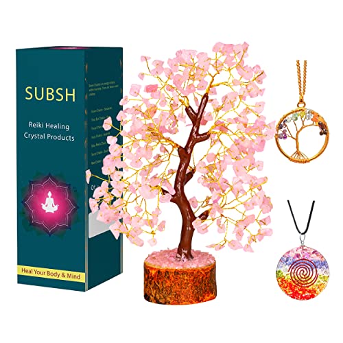 SUBSH Rosenquarz Edelstein Feng Shui Baum | Baum des Lebens | Energie Heilsteine | Feng Shui Bonsai | Reiki Kristall Heilung | Chakra Baum Gl眉ck | Spirituell | Dekor Gr枚脽e: 25,4-30,5 cm von SUBSH