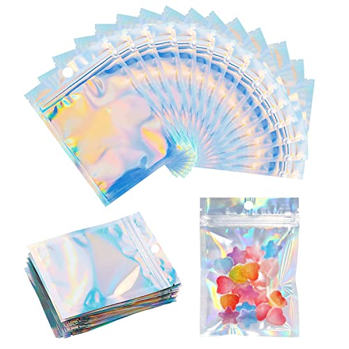 100 Stück Mylar-Beutel, wiederverschließbare holografische Beutel, geruchsdichte Beutel für Kaffeebohnen, Süßigkeiten, Gewürze, Lebensmittel, kleine Kekse, Schmucksortierung (Silber, 8 x 13 cm) von SUBTAVIK