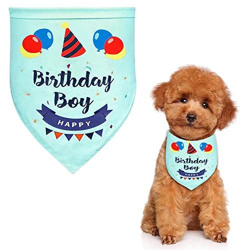 Hunde-Geburtstags-Bandana, Hunde-Bandana für Geburtstage, dreieckiger Schal für Jungen, Hunde, Haustiere, Geburtstagsparty-Zubehör, Happy Birthday-Bandana für kleine, mittelgroße Jungen (blau-grün) von SUBTAVIK