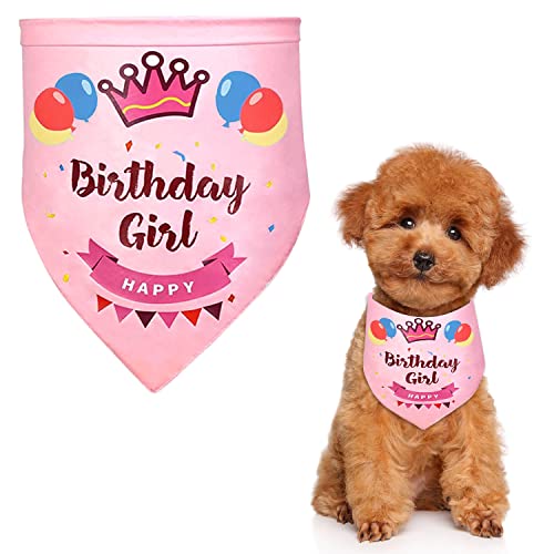 Hunde-Geburtstags-Bandana, Hunde-Bandana für Geburtstage, Dreieckstuch für Mädchen, Hunde, Haustiere, Geburtstagsparty-Zubehör, Happy Birthday-Bandana für kleine mittelgroße Mädchen (Rosa) von SUBTAVIK