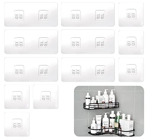 SUBTAVIK 12 Stück Duschablage-Klebehaken Ersatz, transparente Klebehaken, starke Aufkleberhaken für Küche, Badezimmer, Duschablage, Eckregal (Einzel- und Doppelhaken) von SUBTAVIK