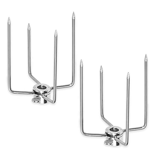 SUBTLETY 100x85mm BBQ Grillspieß Fleischnadeln 2 Stück Edelstahl Drehspieß Feststellschraube Set Mobile Gasgrill Fleischklammer Grilldrehspieße Rotisserie Grillgabeln für Camping Picknik von SUBTLETY