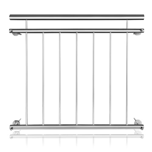 SUBTLETY 100x90cm Französisches Balkongeländer Edelstahl Geländer mit Füllstäben Sicherheitsgeländer Handläufe für Terrasse & Fenster Stabile Balustrade mit Befestigungspfählen für Innen und Außen von SUBTLETY
