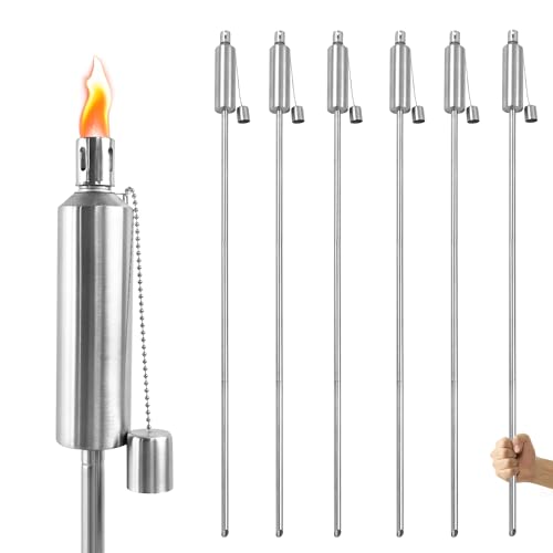 SUBTLETY 115cm Öl Gartenfackeln für Draußen Edelstahl Öllampe Fackeln mit 330ml Nachfüllbar Öl Tank Ölfackeln Brenndauer 6h Rostfrei Petroleumlampe für Balkon Garten Outdoor (12er Set) von SUBTLETY