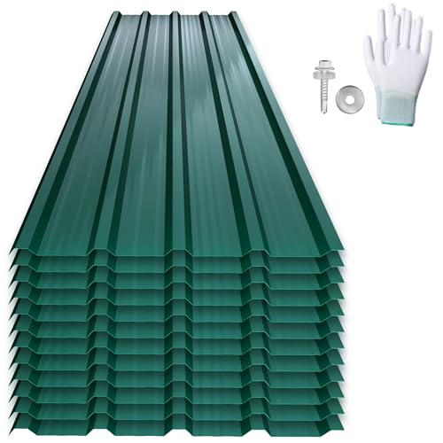 SUBTLETY 12er Wellplatten Verzinkter Stahl Trapezblech Dachblech Set mit inkl. Schrauben und Handschuhe Wetterfest Formblech Profilblech Dachplatten Blechdach für Garagen, Lagerhäuser (Grün, Typ A) SUBTLETY 12er Wellplatten Verzinkter Stahl Trapezblech Dachblech Set mit inkl. Schrauben und Handschuhe Wetterfest Formblech Profilblech Dachplatten Blechdach für Garagen, Lagerhäuser (Grün, Typ A) von SUBTLETY