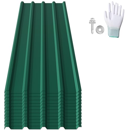 SUBTLETY 12er Wellplatten Verzinkter Stahl Trapezblech Dachblech Set mit inkl. Schrauben und Handschuhe Wetterfest Formblech Profilblech Dachplatten Blechdach für Garagen, Lagerhäuser (Grün, Typ B) SUBTLETY 12er Wellplatten Verzinkter Stahl Trapezblech Dachblech Set mit inkl. Schrauben und Handschuhe Wetterfest Formblech Profilblech Dachplatten Blechdach für Garagen, Lagerhäuser (Grün, Typ B) von SUBTLETY