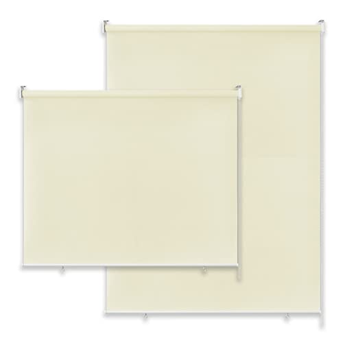 SUBTLETY 140x140cm Senkrechtmarkise Seitenzugrollos ohne Bohren Verdunkelungsrollo Set UV-Schutz Springrollos mit Reflektierende Thermofunktion Außenrollos für Fenster Türen Garten (Beige) von SUBTLETY