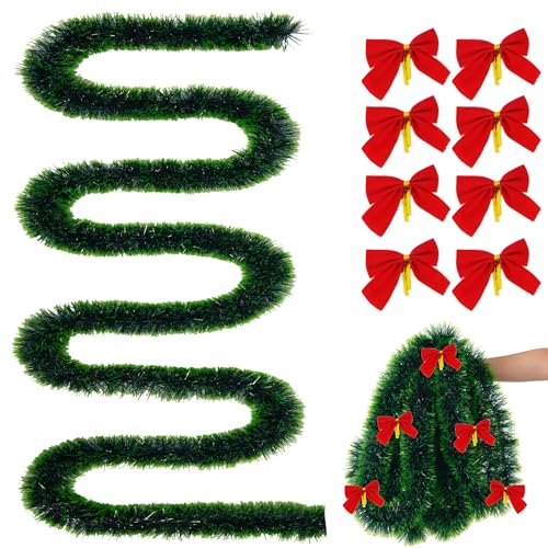 SUBTLETY 15m Lange Weihnachtsgirlande PVC Türkranz mit 40x Rot Fliege, Künstliche Feiertagsgirlanden Weihnachten Girlanden Kunststoff Tannengirlande für Innen- & Außen Dekoration von SUBTLETY