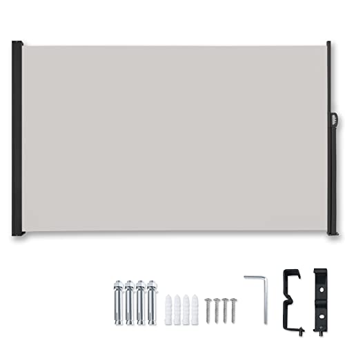 SUBTLETY 160x300cm Ausziehbar Gartensichtschutz Seitenmarkise Windschutz Markisen aus 180g/㎡ Polyester Mobile Sonnenschutz Wandmarkise Sichtschutz Gartenmarkise für Balkon Terrasse Patio (Hellgrau) von SUBTLETY