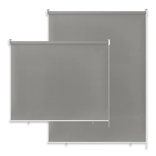 SUBTLETY 180x140cm Senkrechtmarkise Seitenzugrollos ohne Bohren Verdunkelungsrollo Set UV-Schutz Springrollos mit Reflektierende Thermofunktion Außenrollos für Fenster Türen Garten (Grau) von SUBTLETY