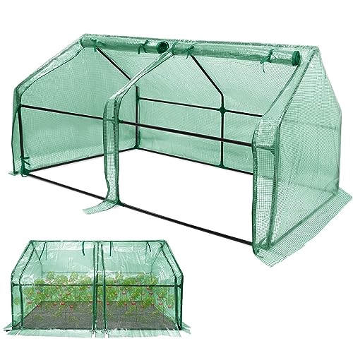 SUBTLETY 180x90x90cm Gartengewächshäuser Winterfest Gewächshaus Set 140g/m² HDPE Wasserdicht Treibhaus mit 2 Rollladen Klimakontrolle Anzuchthaus Platzsparend Tomatenhaus für Garten Balkon (Grün) von SUBTLETY