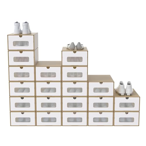 SUBTLETY 20 Stück Schuhboxen Pappkarton Schuhkiste mit Sichtfenster Klappbare Schuhschachtel aus Kraftpapier Stapelbar Schuhkarton Aufbewahrungsbox Schuhschlitze für Schuhe bis zu Größe 46 (Braun) SUBTLETY 20 Stück Schuhboxen Pappkarton Schuhkiste mit Sichtfenster Klappbare Schuhschachtel aus Kraftpapier Stapelbar Schuhkarton Aufbewahrungsbox Schuhschlitze für Schuhe bis zu Größe 46 (Braun) von SUBTLETY