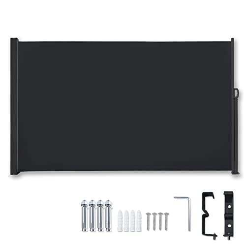 SUBTLETY 200x300cm Ausziehbar Gartensichtschutz Seitenmarkise Windschutz Markisen aus 180g/㎡ Polyester Mobile Sonnenschutz Wandmarkise Sichtschutz Gartenmarkise für Balkon Terrasse Patio (Dunkelgrau) von SUBTLETY