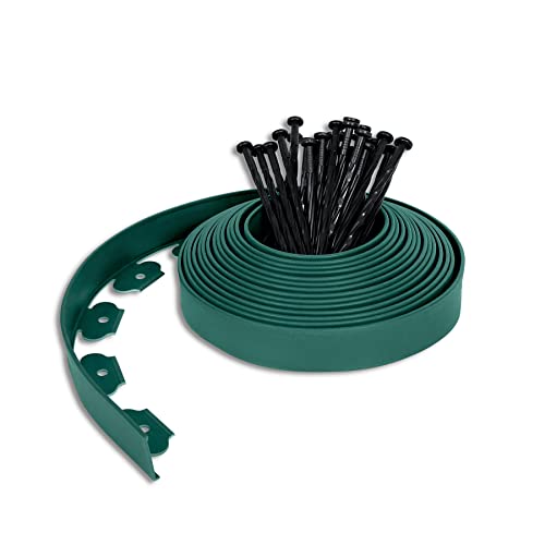 SUBTLETY 20m Rasenkante Beetumrandung Flexible Gartenumrandung Kunststoff Beeteinfassung mit Festem Erdanker Wetterfeste Blumenbeetumrandung für Gartenkante Beetkante Randkante Wegkante (Grün) von SUBTLETY