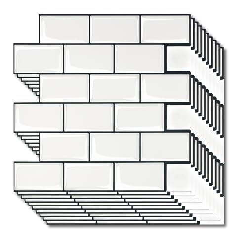 SUBTLETY 3D PVC Wandpaneele Abziehen & Aufkleben Klebefliesen 30x30cm Selbstklebend Fliesenaufkleber 10 Stück Spritzschutz Biberschwanzfliesen-Optik Klebefliesen für Küche Bad Büro (Schwarz & Weiß) von SUBTLETY