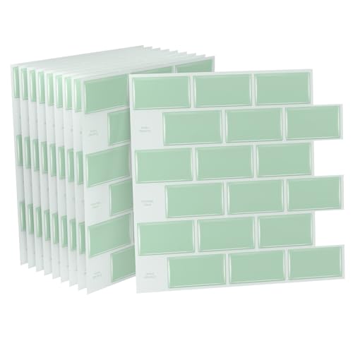 SUBTLETY 3D PVC Wandpaneele Abziehen & Aufkleben Klebefliesen 30x30cm Selbstklebend Fliesenaufkleber 10 Stück Spritzschutz Stein-Optik Klebefliesen für Küche Bad Büro (Grün) von SUBTLETY