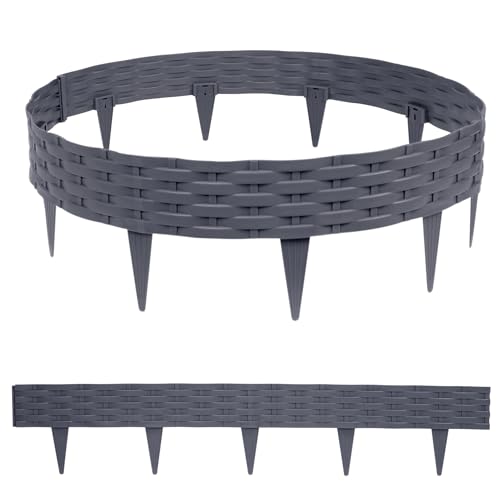 SUBTLETY 45m Beetumrandungen Kunststoff 45 Stück 100x20cm Rattan-Optik Beeteinfassung Rasenkanten Biegbarer Mähkante Beetbegrenzung Flexible Palisaden Wetterfest Beet Zäune für Garten (Grau) von SUBTLETY