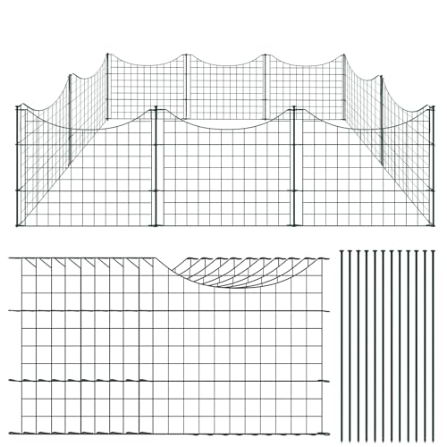 SUBTLETY 64x78cm Dekorative Zäune Metall 10 Stück Teichzaun mit 12 Befestigungsstäbe Unterbogen Kleintiernetz Gitterzaun Maschendrahtzaun Wetterfeste Steckzaun Modulare Hundezaun für Garten Hof von SUBTLETY