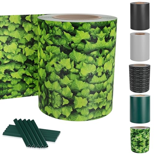 SUBTLETY 70m Stabmattenzaun PVC Sichtschutzstreifen für Einzel- & Doppelstabmatten 19cm Hoch Sichtschutzfolie mit 40 Befestigungsclips Windschutz Zaunblende für Garten Balkon (Großes Blatt) von SUBTLETY