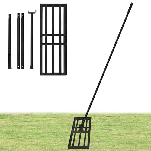 SUBTLETY 75x25cm Rasen Rechen Segmentiert Rasen Rakel Höhenverstellbar Nivellierrechen mit Gummi Griff Rasenrechen Flächenebner Rasensand Flächenebner Leveling Rake für Garten Rasenpflege (Schwarz) von SUBTLETY