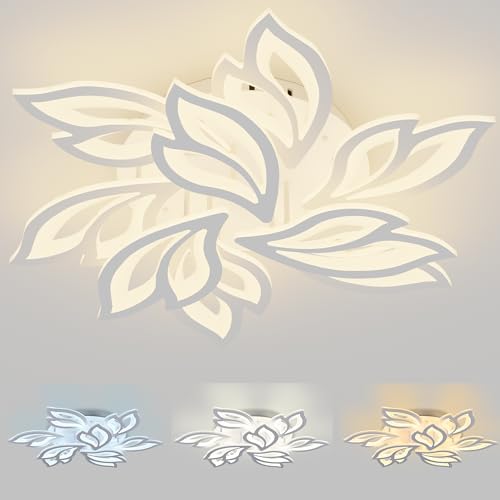 SUBTLETY 96W LED Deckenleuchten Blätter-Form Deckenlampe mit Fernbedienung 2800K-6500K Dimmbare Wohnzimmerlampe IP44 Energie Sparen Deckenbeleuchtung für Küchen Bad Schlafzimmer von SUBTLETY