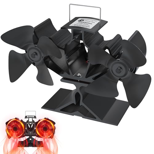 SUBTLETY Doppelt Ofenventilator ohne Strom Kaminventilator mit 8 Blättern Wärmebetriebener Kaminofen Ventilatoren für Holzofen Kamine Öfen Kaminlüfter Betriebstemperatur 50°C-345°C von SUBTLETY