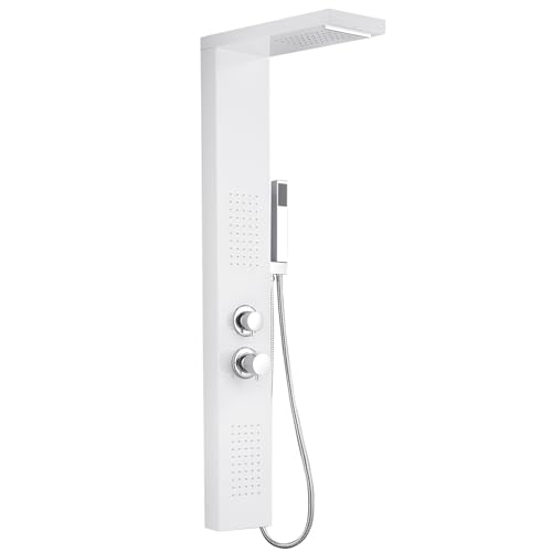 SUBTLETY Edelstahl Duschpaneel 4 in 1 Regendusche System mit Regenduschkopf, Handbrause & Massagedüsen Badewannen Duschsystem mit Armatur Duschsäule für Dusche & Bad (Weiß) von SUBTLETY