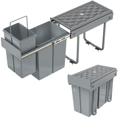 SUBTLETY Einbau Mülltrennsystem 1x20L + 1x10L PVC Ausziehbarer Küchenmülleimer 48x26x42cm Müllsammler mit Deckel Mülltonne Unter Spüle Effiziente Mülltrennung Doppelt Abfalleimer Set für Küche von SUBTLETY