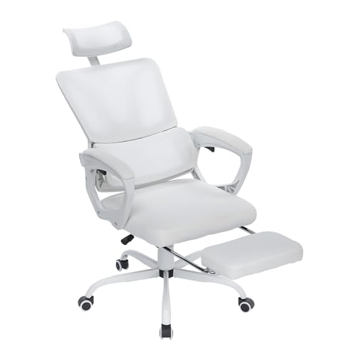 SUBTLETY Ergonomischer Bürostühle Computer Schreibtischstuhl Netzstuhl mit Verstellbaren Kopfstützen, Mesh Stuhllehne, Armlehnen, Fußstütze & Gummirollen, Liegestuhl Wippfunktion bis 135° (Blass) von SUBTLETY