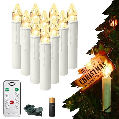 SUBTLETY Flammenlose LED Kerzen mit Timer Fernbedienung Weihnachtskerzen Indoor Teelichter Kunststoff Kerzenlicht AA Batteriebetrieben Christbaumkerzen mit Clips Warmweiß (20 Stück, mit Batterie) von SUBTLETY