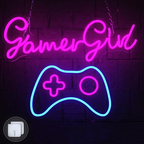 SUBTLETY Gaming Zone Neon-Schild USB-Netzteil Bunt Neon-Licht Dekorative LED Worte Leuchtschilder Wandmontage Leuchtbuchstabe für Spielzimmer Schlafzimmer Karaoke Bar Shop (Gamer Girl) von SUBTLETY