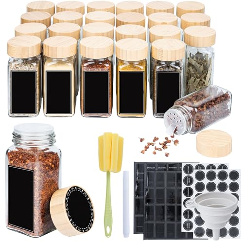 SUBTLETY Haushalt Gewürzgläser Set 24 Stück Gewürzstreuer mit Holz Deckel 120ml Gewürzbehälter mit Faltbare Trichter, Aufklebern, Reinigungsbürste & Markierstift Gewürzdosen für Gewürze & Herb SUBTLETY Haushalt Gewürzgläser Set 24 Stück Gewürzstreuer mit Holz Deckel 120ml Gewürzbehälter mit Faltbare Trichter, Aufklebern, Reinigungsbürste & Markierstift Gewürzdosen für Gewürze & Herb von SUBTLETY