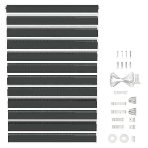 SUBTLETY Klemmfix Doppelrollo 120x150cm Sonnenschutz Fensterdekoration Rollos Lichtdurchlässig & Verdunkelnd Jalousien Verstellbar Seitenzugrollos Zebrarollo für Fenster & Türen (Schwarz) von SUBTLETY