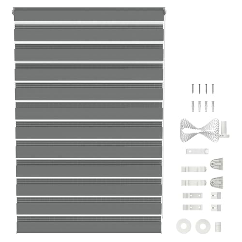 SUBTLETY Klemmfix Doppelrollo 120x220cm Sonnenschutz Fensterdekoration Rollos Lichtdurchlässig & Verdunkelnd Jalousien Verstellbar Seitenzugrollos Zebrarollo für Fenster & Türen (Grau) von SUBTLETY