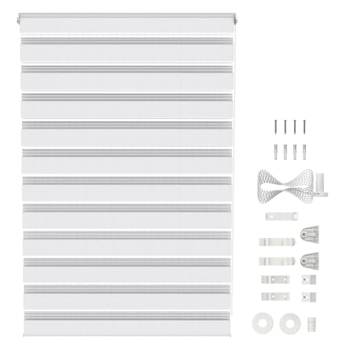 SUBTLETY Klemmfix Doppelrollo 80x150cm Sonnenschutz Fensterdekoration Rollos Lichtdurchlässig & Verdunkelnd Jalousien Verstellbar Seitenzugrollos Zebrarollo für Fenster & Türen (Weiß) von SUBTLETY