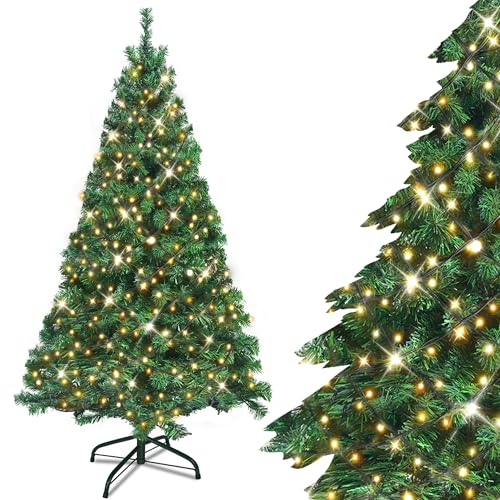 SUBTLETY Künstlicher Weihnachtsbaum 150cm mit 180 LED Beleuchtung und Metall Ständer Ø75cm Grün Tannenbaum Künstlich mit 367 Astspitzen und Schnellaufbau Klappsystem aus Schwer Entflammbar PVC von SUBTLETY