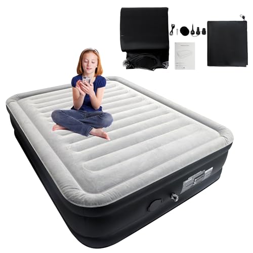 SUBTLETY Luftbetten 152x195x46cm Doppelbett Luftmatratze Selbstaufblasend mit Schnelles Aufblasen/Ablassen Elektrischer Luftpumpe Faltbare Luft Matratze für Camping Ausflüge Tragfähigkeit bis 300KG von SUBTLETY