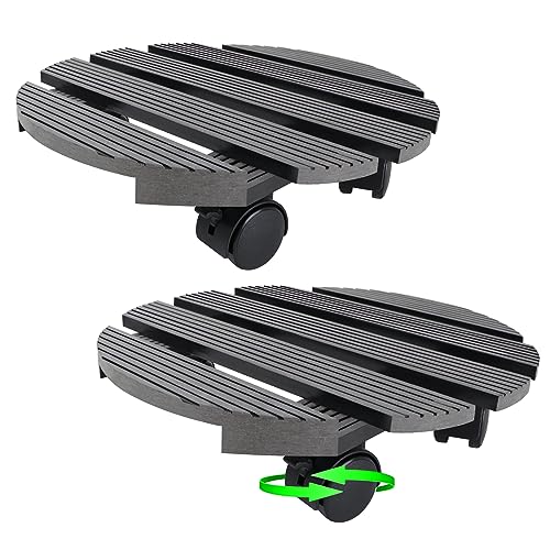 SUBTLETY Ø30x7,5cm WPC Gefäßroller Mobile Pflanzenroller für Außenbereich & Innenbereich Untersetzer Rollbrett Schwerlast Tragkraft 100KG Blumentopfständer Plastic Blumenroller (Rund Anthrazit) von SUBTLETY