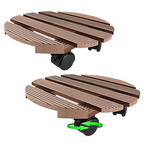 SUBTLETY Ø30x7,5cm WPC Gefäßroller Mobile Pflanzenroller für Außenbereich & Innenbereich Untersetzer Rollbrett Schwerlast Tragkraft 100KG Blumentopfständer Plastic Blumenroller (Rund Braun) von SUBTLETY