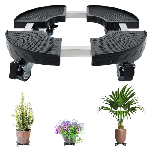SUBTLETY Pflanzenroller Ø39-52cm Einstellbar Blumenroller Pflanzen mit 360° Drehbare Räder Transporthilfe für Blumentopf Rolluntersetzer Paletten für den Pflanzentransport Tragkraft 300KG (Schwarz) von SUBTLETY