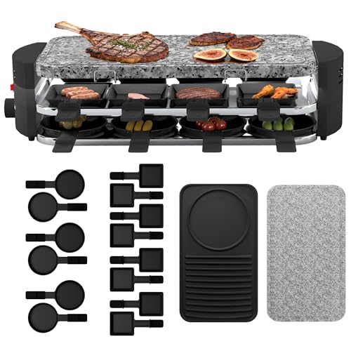 SUBTLETY Raclette für 8 Personen 1600W Elektrogrill Set mit Granit Grillplatte, Antihaftbeschichteter Pfannen Wendeplatte & 14 Kleinen Tabletts, Doppelte Schicht Tischgrill SUBTLETY Raclette für 8 Personen 1600W Elektrogrill Set mit Granit Grillplatte, Antihaftbeschichteter Pfannen Wendeplatte & 14 Kleinen Tabletts, Doppelte Schicht Tischgrill von SUBTLETY