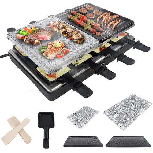 SUBTLETY Raclette für 8 Personen 1400W Elektrogrill Set mit Granit Grillplatte, Antihaftbeschichteter Pfannen Wendeplatte, 8 Kleinen Tabletts & 8 Holzspateln, Doppelte Schicht Tischgrill SUBTLETY Raclette für 8 Personen 1400W Elektrogrill Set mit Granit Grillplatte, Antihaftbeschichteter Pfannen Wendeplatte, 8 Kleinen Tabletts & 8 Holzspateln, Doppelte Schicht Tischgrill von SUBTLETY